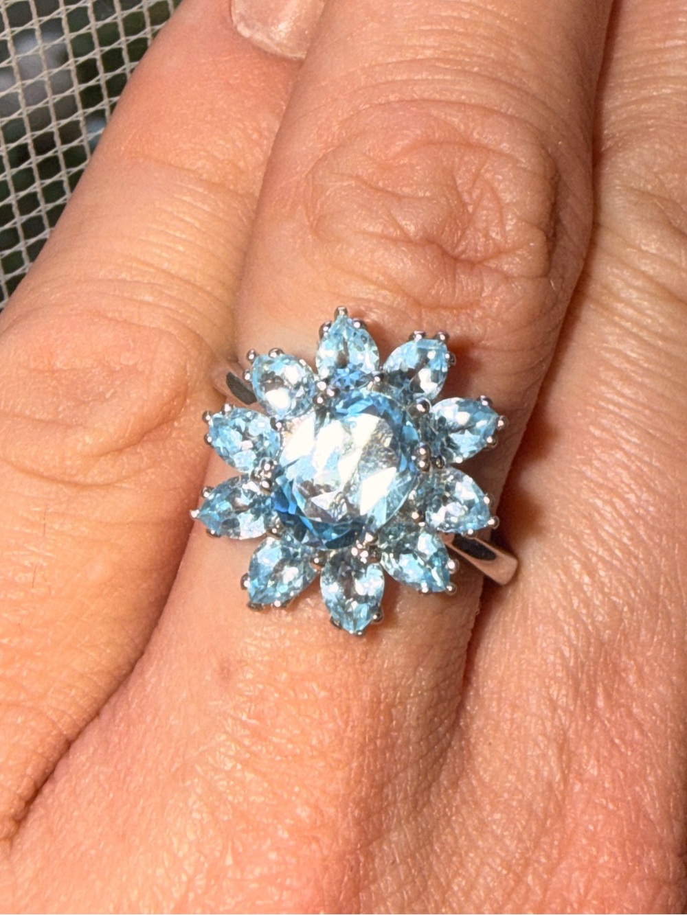 Matching Natural Blue Topaz Flower Pendant and Ring 
Set Sz7 - Picture 11 of 17